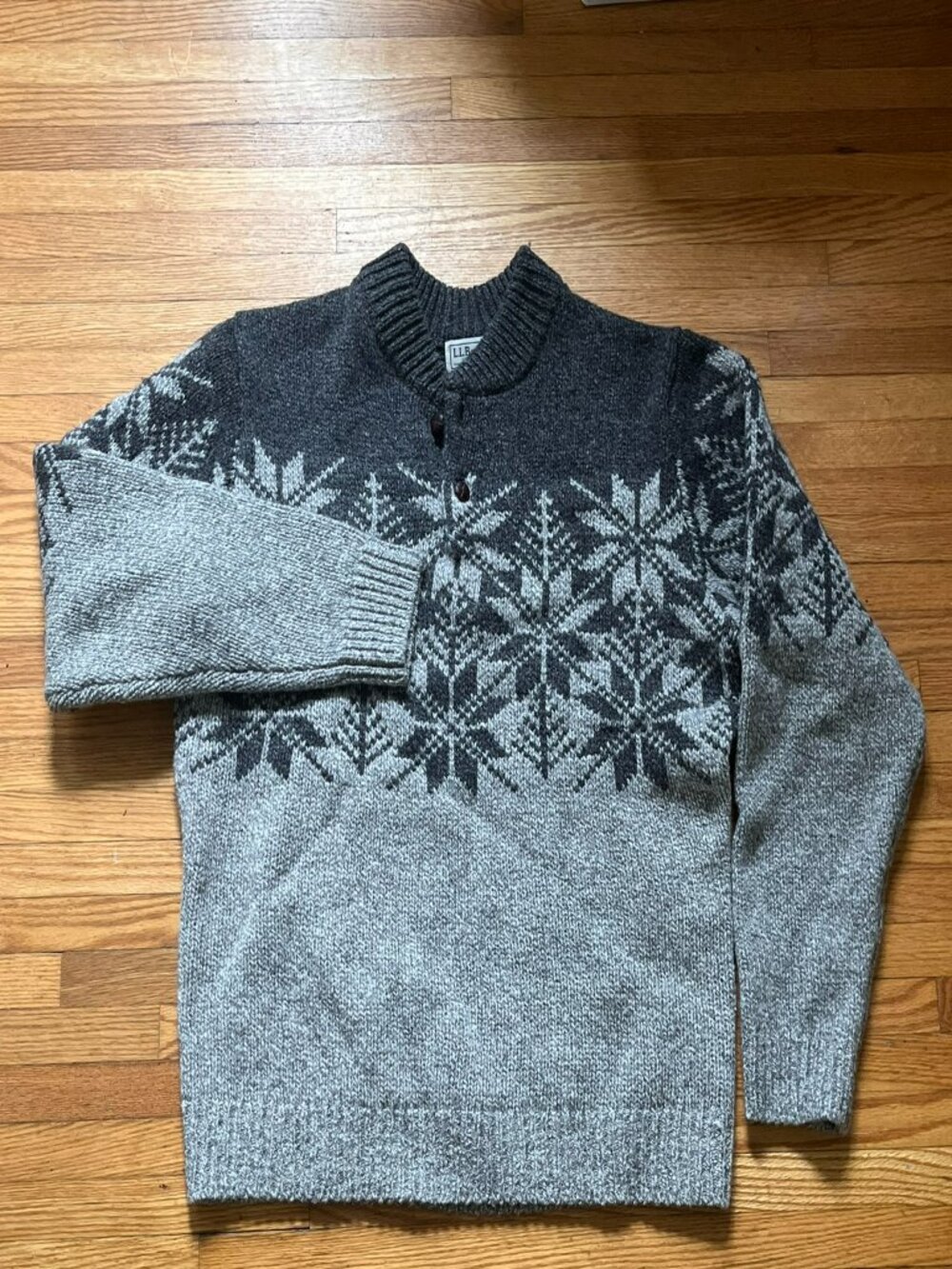 Warm Lamb's Wool LL Bean Two- Tone Henley Sweater